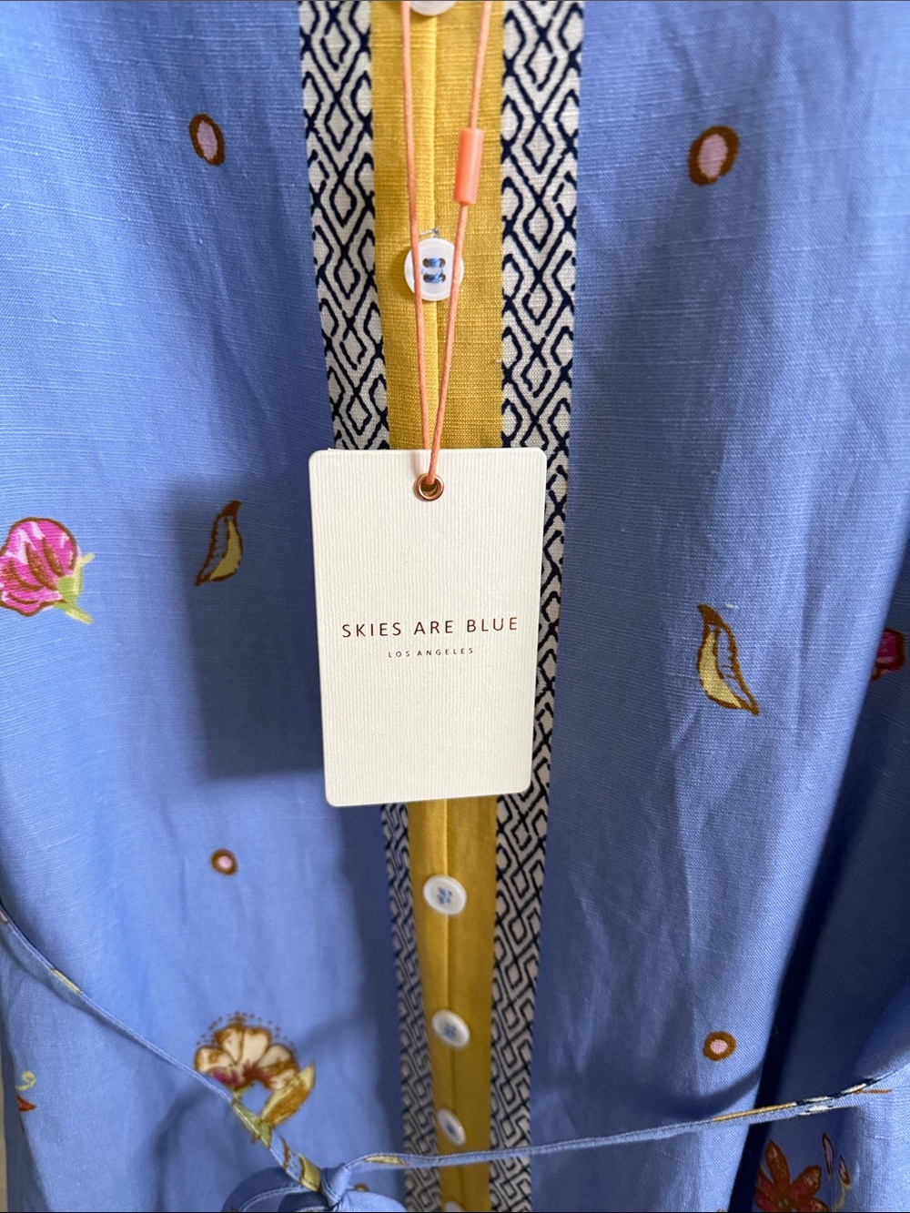 🌸Skies Are Blue: Light Blue Floral Midi Sundress with Yellow Trim - Picture 2 of 8